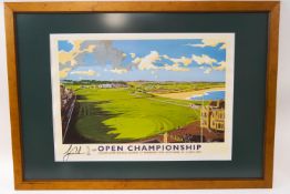 A poster for the 129th Open Championships, signed by Tiger Woods,