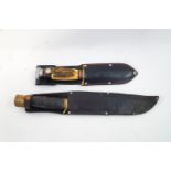 A horn and leather handled hunting knife and another