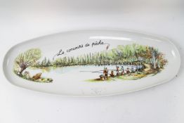 A porcelain Chauvigny plate showing fishing match 'Le Concours de Peche', 56.
