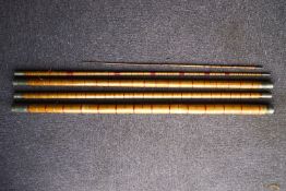 A five piece early Thames hollow bamboo roach pole, silvered caps,