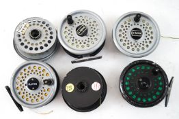 Three Leeda 3 1/2" ring fly trout reels and spare spools (3)