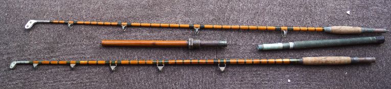 A Hardy's approx 6'6" Cane Big Game Rod (No 7944088) and one other cane boat rod