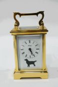 A Henley brass carriage clock, by Roger Back Field, the dial with flat coated retriever design, 15.