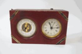 A French barometer and a travelling clock in red leather and silver mounted case, stamped "J.C.
