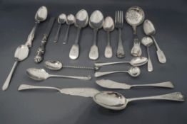 A quantity of silver flatware, some antique, various dates and makers,