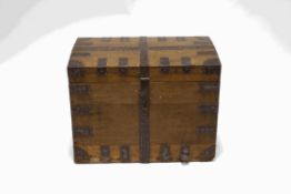 An oak and metal bound silver chest,