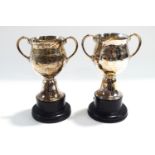 A matched pair of hammered silver two handled trophy cups, by Goldsmiths and Silversmiths Co Ltd,