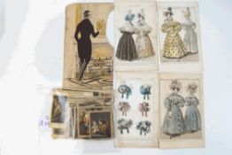 A collection of 19th century fashion engravings and other un-framed prints and sketches