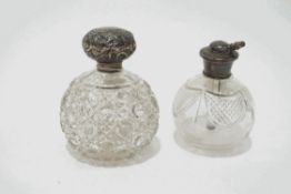 A cut glass globular scent bottle with embossed silver screw top, Birmingham 1901,