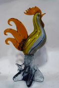 A Murano glass yellow and blue striped cockerel,