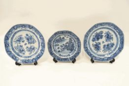 A pair of 18th century Chinese porcelain plates, underglaze blue foliage decoration, 19cm diameter,