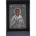 A modern Orthodox Icon of Saint Nicholas, stamped '950', image area 13.5 cm by 19.