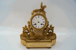 A 19th century French alabaster and ormolu mantel clock, the movement by Japy Freres,