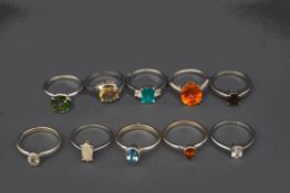 A collection of ten stone set rings,