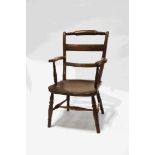 A Country rail back kitchen armchair,