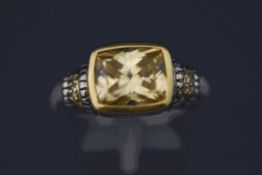 A citrine and diamond ring, stamped '18K 925',