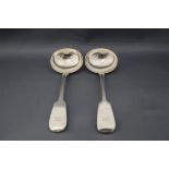 A pair of William IV silver sauce ladles, partial maker's mark, London 1836, fiddle pattern,