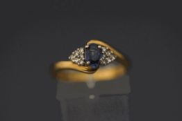 A 9 carat gold tanzanite and single cut diamond cluster ring, finger size M, 3.