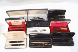 A collection of various Parker fountain and ballpoint pens,