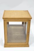 An oak taxidermy display case with cut out for a turn table, 79cm high x 73.