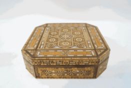A Syrian square box with parquetry decoration in mother of pearl and various woods, 23.