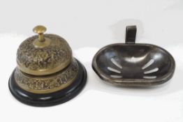 A reproduction brass shop counter bell, 12cm high,