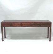 A Chinese stained hardwood side table, with five drawers,