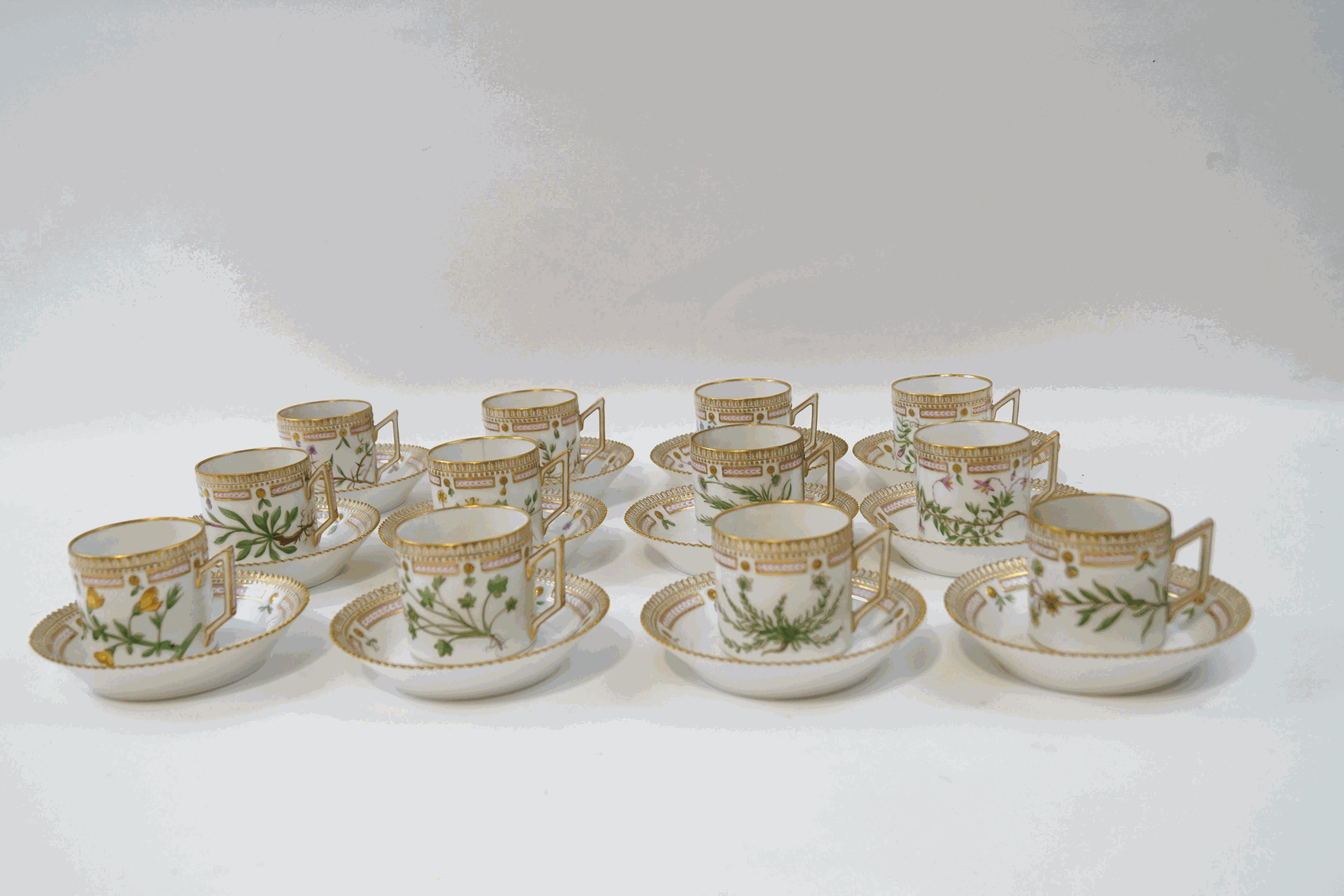 A set of twelve Royal Copenhagen Flora Danica coffee cups and saucers,