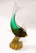A Murano glass fish, green with gold inclusions,