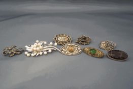 A collection of eight brooches,