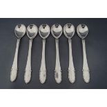 A set of six Georg Jensen bead pattern silver coffee spoons,