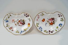 A pair of 20th century porcelain dishes, with Swansea style painted decoration of flowers,