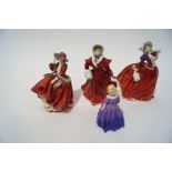 Four Royal Doulton Figures, one with head glued, Autumn Breezes HN1934, The Skater HN3439,