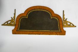 A 19th century shaped folding wall shelf with inset leather surface and satin cross with two