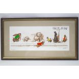 Boris O'Klein Dirty Dogs of Paris Etching with bodycolour Signed and titled in pencil 19cm x 46cm