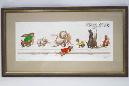 Boris O'Klein Dirty Dogs of Paris Etching with bodycolour Signed and titled in pencil 19cm x 46cm