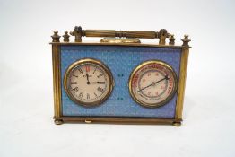 An Elgin brass combination desk clock, with aneroid barometer and compass,
