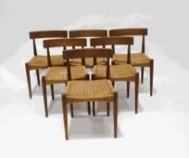 A set of six Danish teak chairs by Arne Hovman-Olsen for Mogens Kold, each with rope seats,