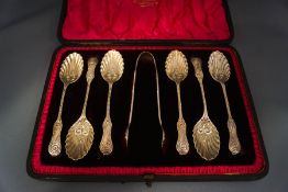 A cased set of six late Victorian silver tea spoons and sugar tongs, by Mappin & Webb,