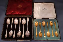 A cased set of six silver gilt coffee spoons, by Walker & Hall,