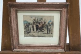 English School, early 20th century Figures around a coach Pencil and Watercolour 13.