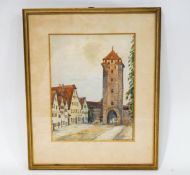 A. Rothenburg Street scene Watercolour Signed and dated July 1891, lower right 22cm x 17cm