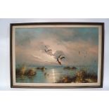 John Byrne 'Ducks in flight' Oil on canvas Signed Patrick II 53cm x 83cm