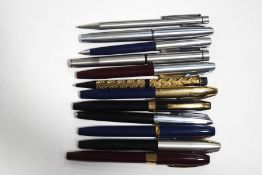 Seven Sheaffer fountain pens, some with 14ct gold nibs, a Waterman fountain pen with 14ct nib,
