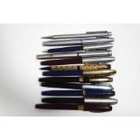 Seven Sheaffer fountain pens, some with 14ct gold nibs, a Waterman fountain pen with 14ct nib,