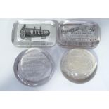 Four Edwardian glass advertising paperweights: Wilson, makers of Kestner Patent Water Tube Boilers,