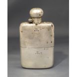 A silver hip flask, by George Unite, Birmingham 1919, the pull off cup base gilded to the interior,