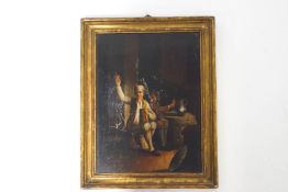 19th century Continental school Two figures in a tavern Oil on panel 26cm x 20cm