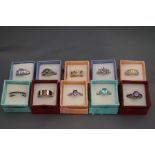 A collection of ten silver rings,