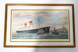 S.W. Fisher 'The Queen Elizabeth at Southampton' Limited edition print